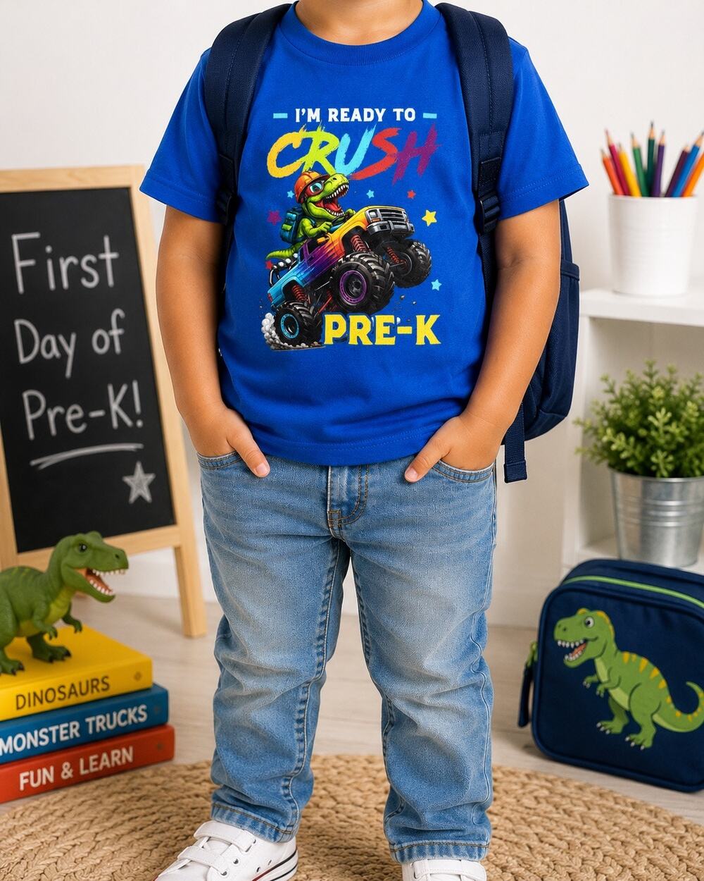 NEW 4T Ready To Crush Pre-K Dinosaur Monster Truck Tee